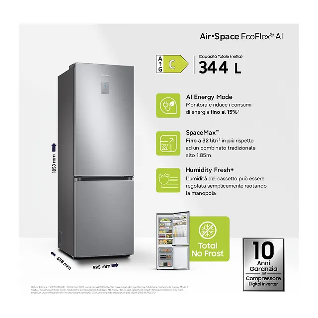 Samsung Frigorifero combinato 185 cm RB34C775CS9, vista 3